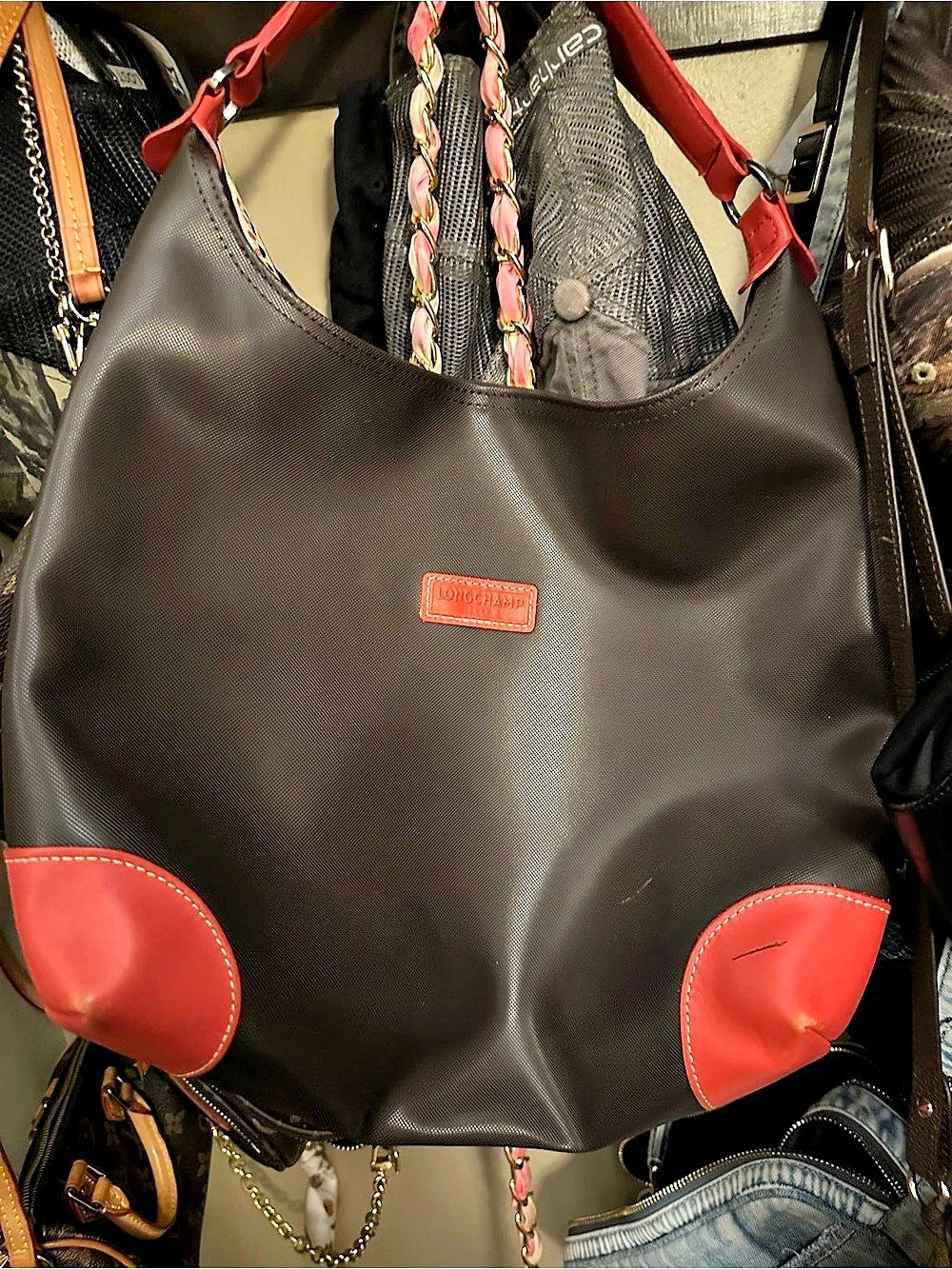 Longchamp Color Block Hobo in Black & Red